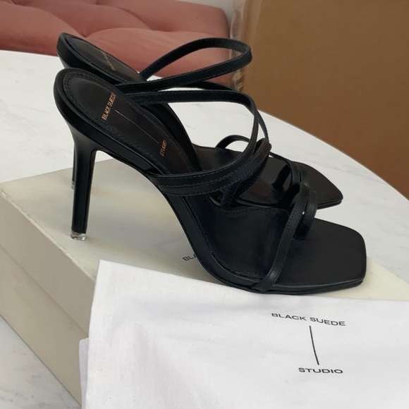 Black suede studio Cindy Sandal heels size: 8.5 - Picture 8 of 12